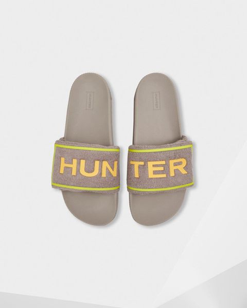 Hunter Terry Towelling Logo Adjustable Papuce Muske - Sive | LY83-1B2